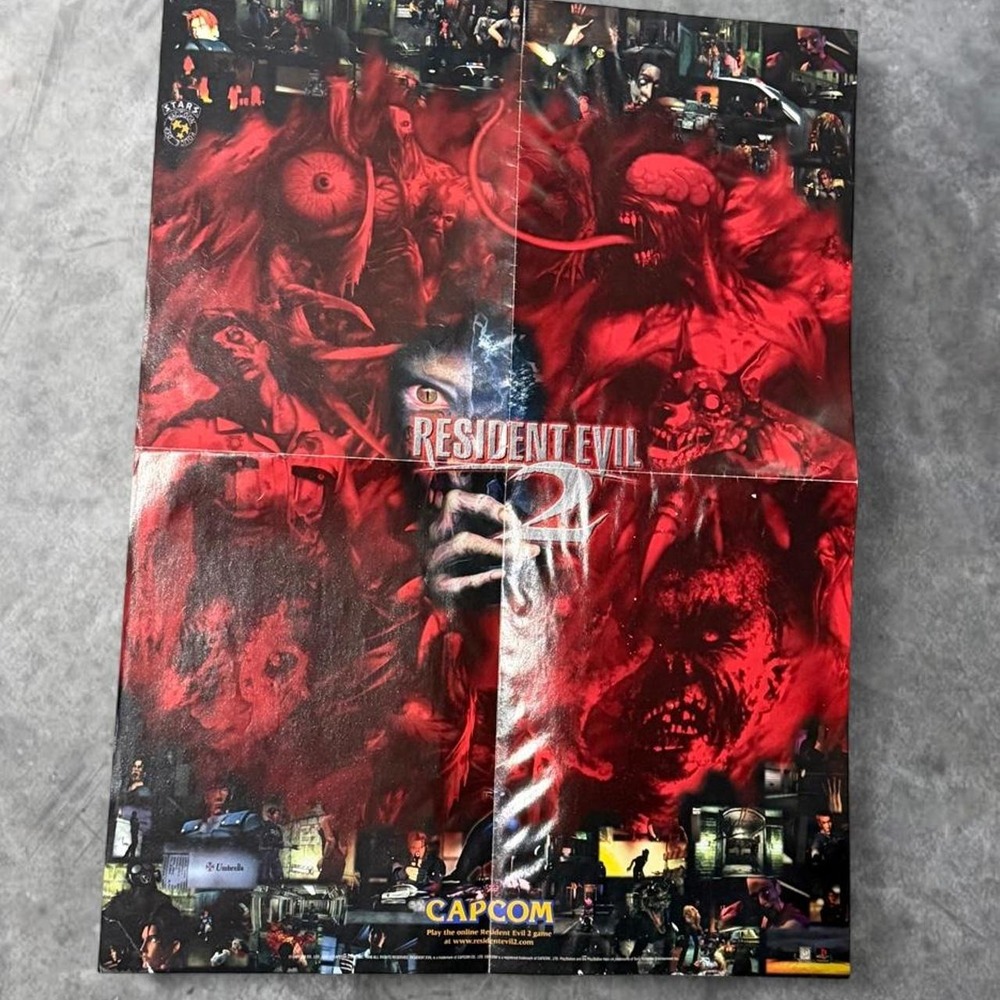 Vintage 1998 Resident Evil 2 Double Sided Poster Capcom PS1 Promo Foldout Art